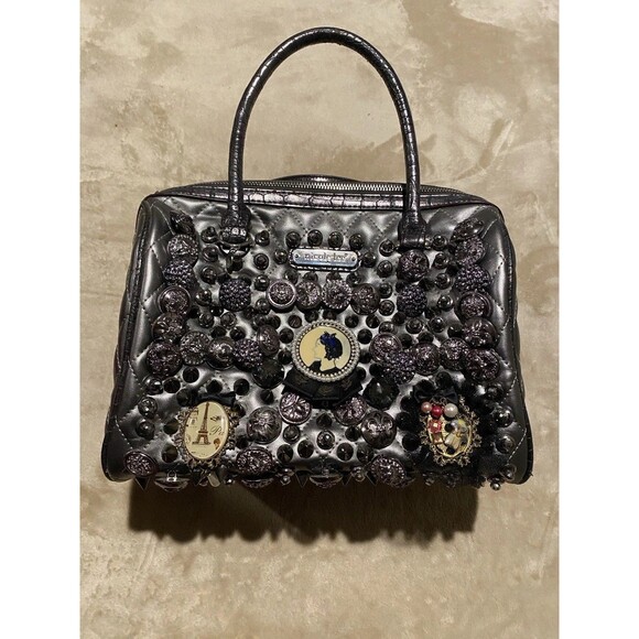Nicole Lee USA Rare Buttons Spikes Jeweled Handbag Limited Edition Rock Retro - Picture 1 of 9
